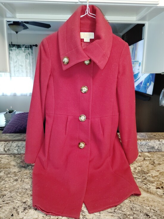 Michael Kors Jackets & Blazers - Michael Kors Red Wool Blend Portrait Collar Peacoat / Coat | Size 4 Like New